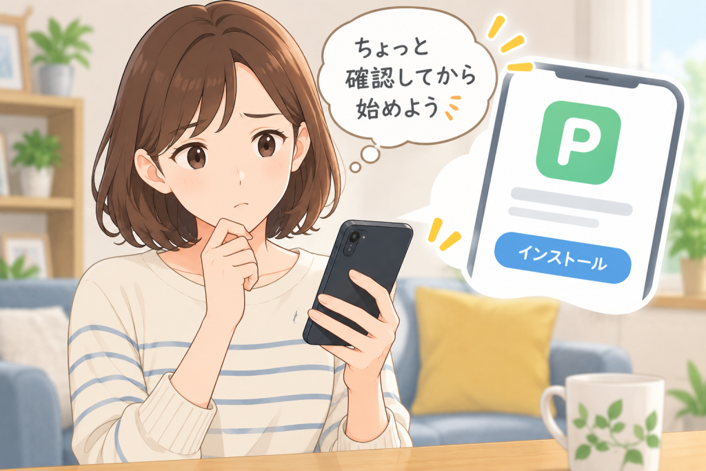 ポイ活アプリをインストールする前に安全性を確認しているイメージ